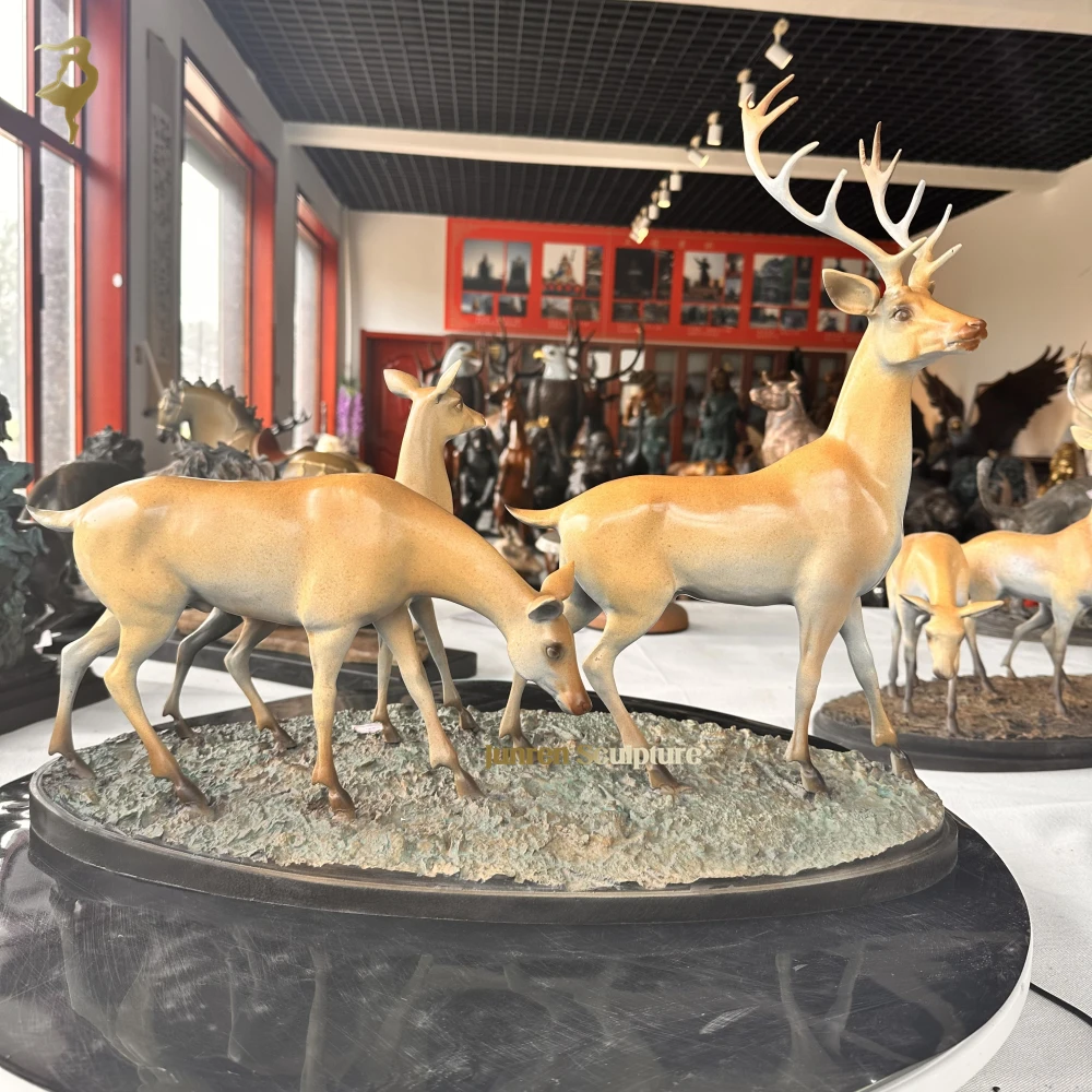 Business Gift Brass Deer Figurines Brass Animal Figurines Small Bronze Deer Statues for Home Table Decoration