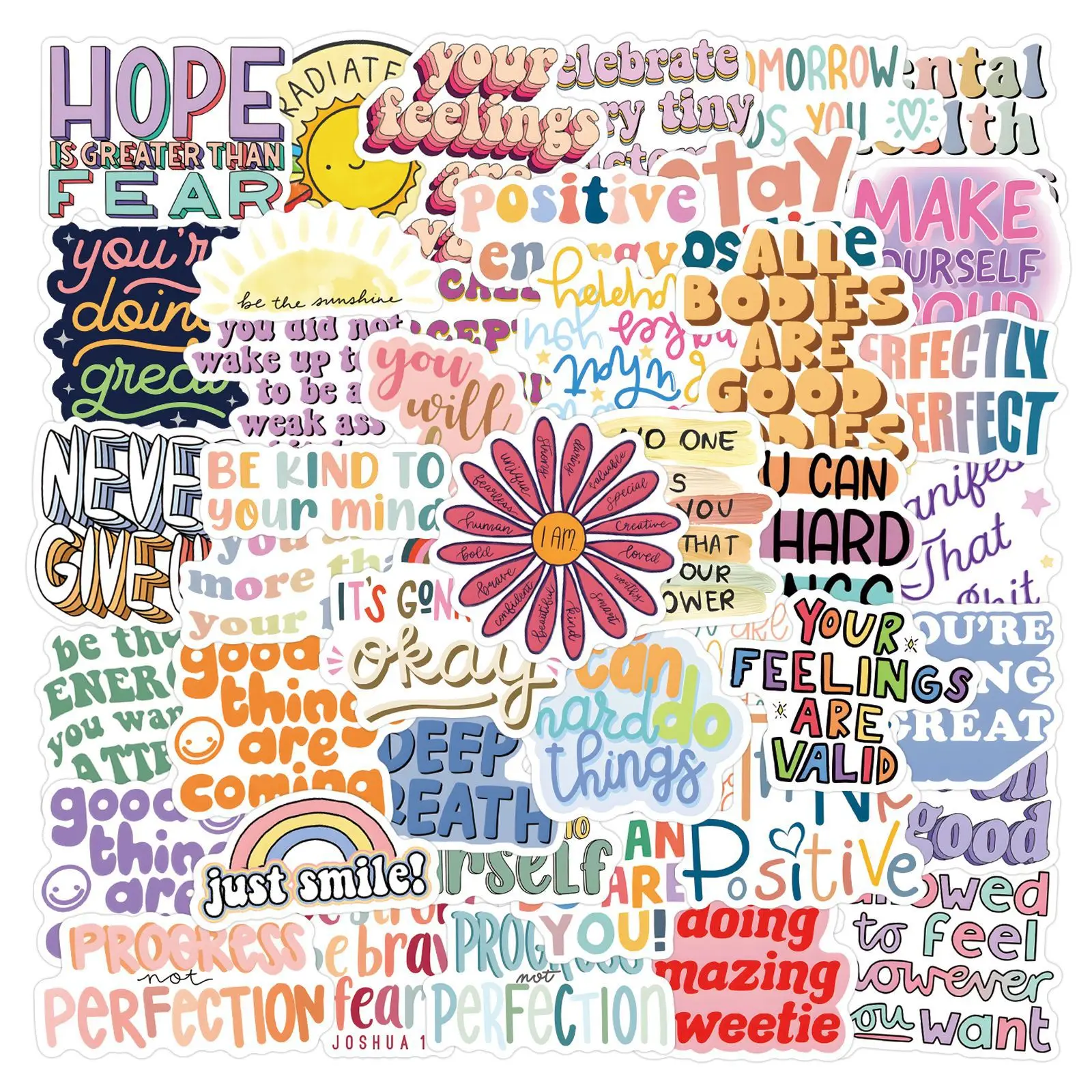 ZY2860C 55Pcs Positivity Phrase Scrapbook Graffiti DIY Stickers Decorative Cup Guitar Laptop Luggage Vinyl Waterproof Stickers