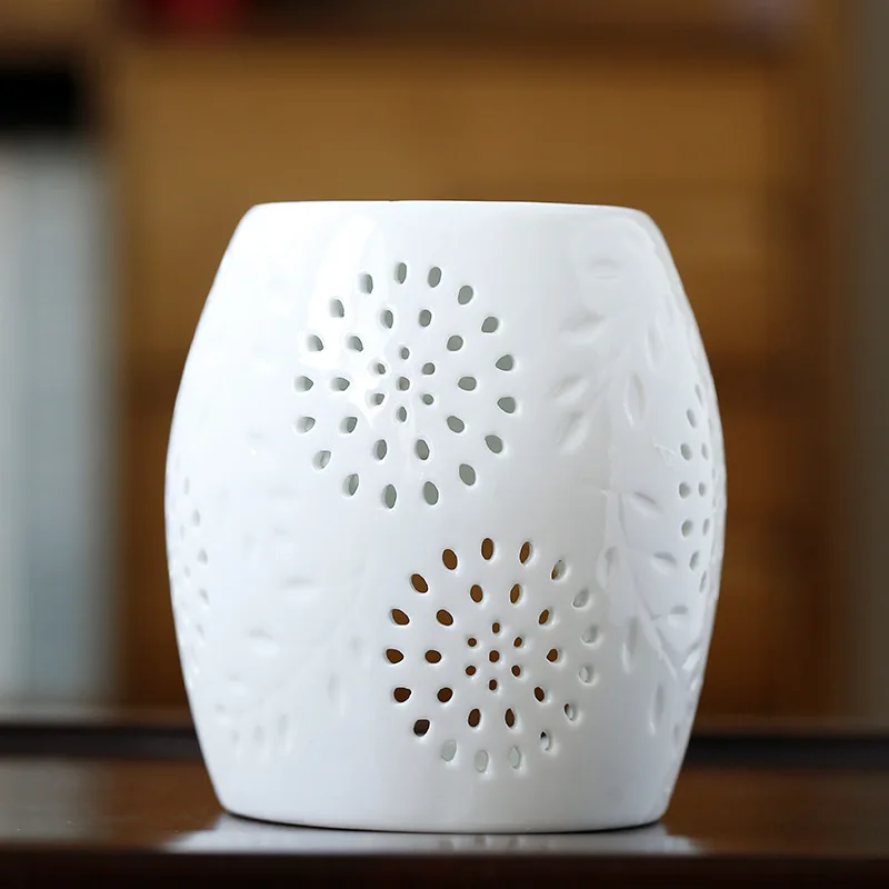 Simple white Hollow Out Aroma Wax Melter Porcelain Novelty Lamp Burners Essential Oil Ceramic Candle Burner