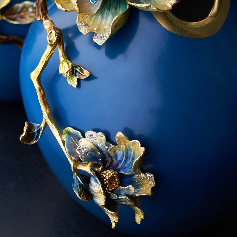 RORO Vase flower wholesale tabletop desk decorative ceramic porcelain blue round shape flower vase for living room office decors