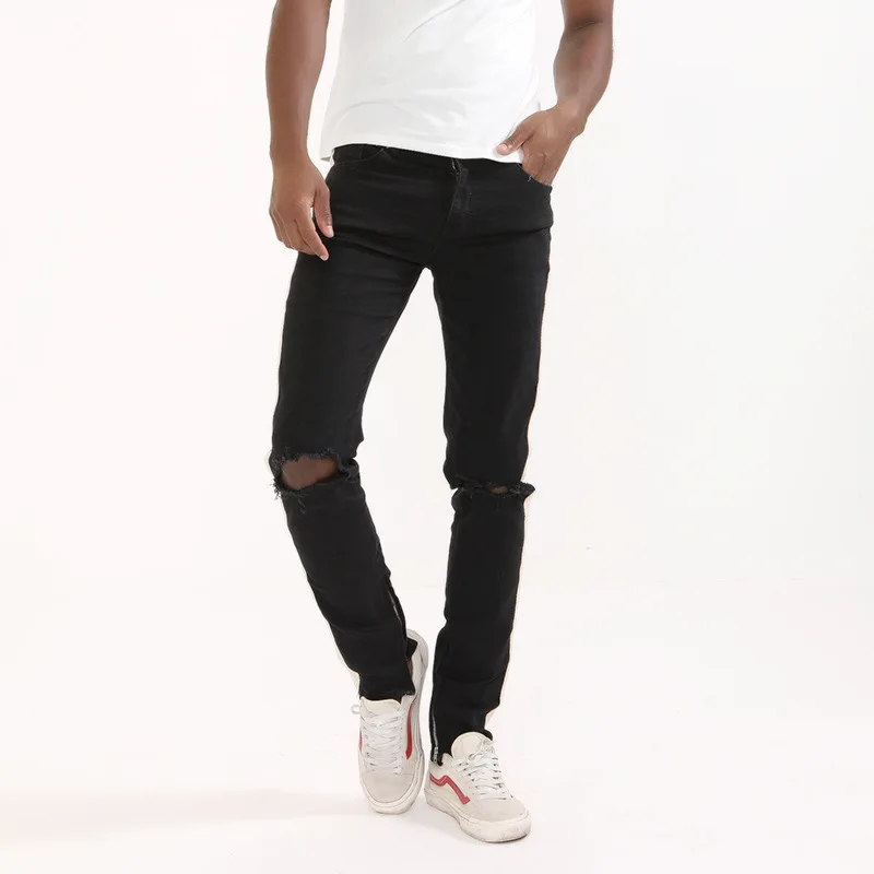 
Wholesale Fashion Men Ripped Denim Slim Fit Side Stripe Jeans 