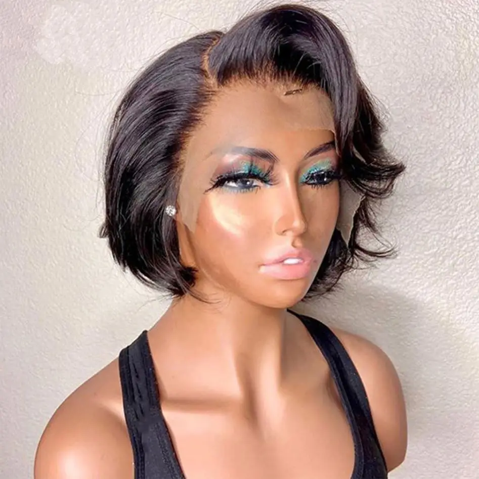 Pixie Cut Curly Human Hair Wigs for Black Women Short Bob Wigs Raw Brazilian Human Hair Swiss Lace Front Wigs Vendor Human Hair
