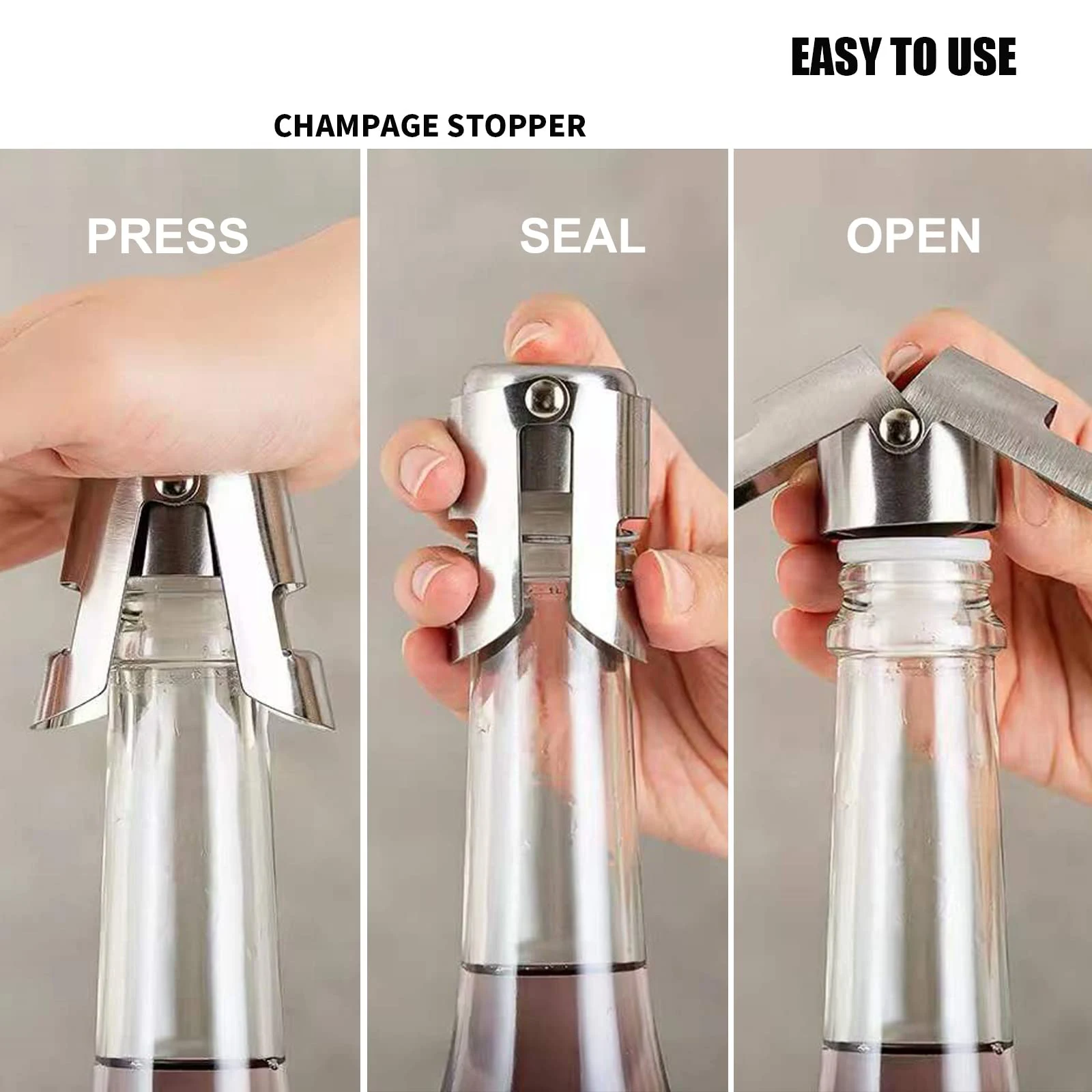 Beer Bottle Wine Vacuum Stopper Stainless Steel Air Tight Champagne Stopper With Silicone Leak Proof