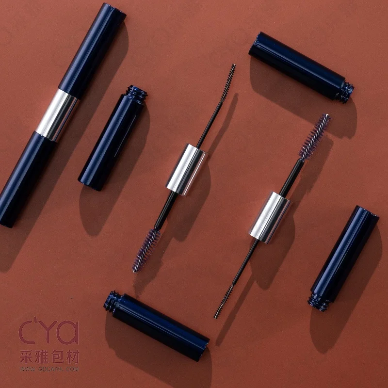 OEM Custom pink Black 2 in 1 Double Ended Aluminum PETG Empty Cylinder Eyebrow Eyeliner Mascara Container Tubes Packaging