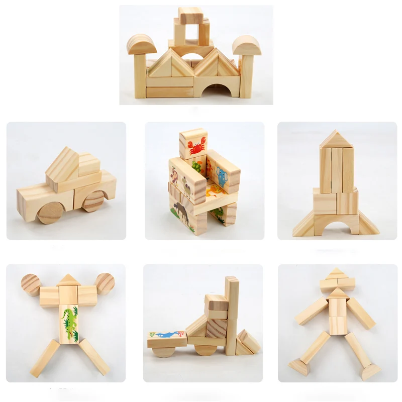 Wholesale 42pcs Animal wooden enlighten education building blocks 2020 new design early education kids toys