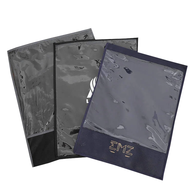 Promotion custom non woven splicing Clear PVC clothing storage packing bag