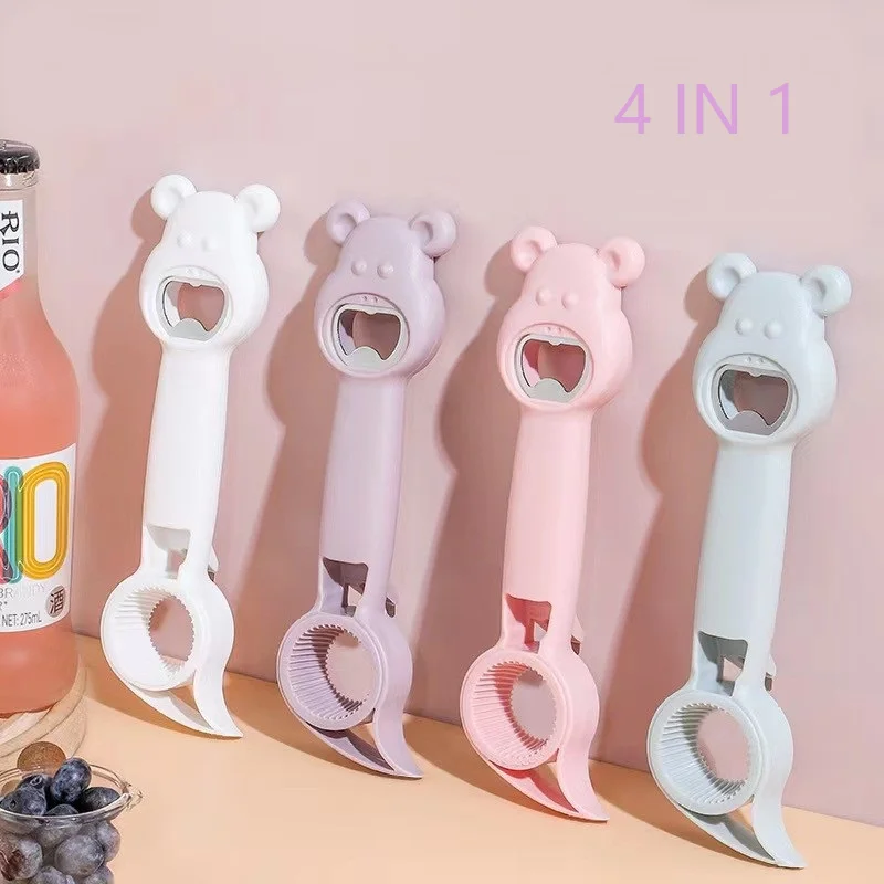 Wholesale Creative Beverages Bottle Openers Cartoon Bear 4 in 1 Multifunction Jar Can Beer Bottle Opener