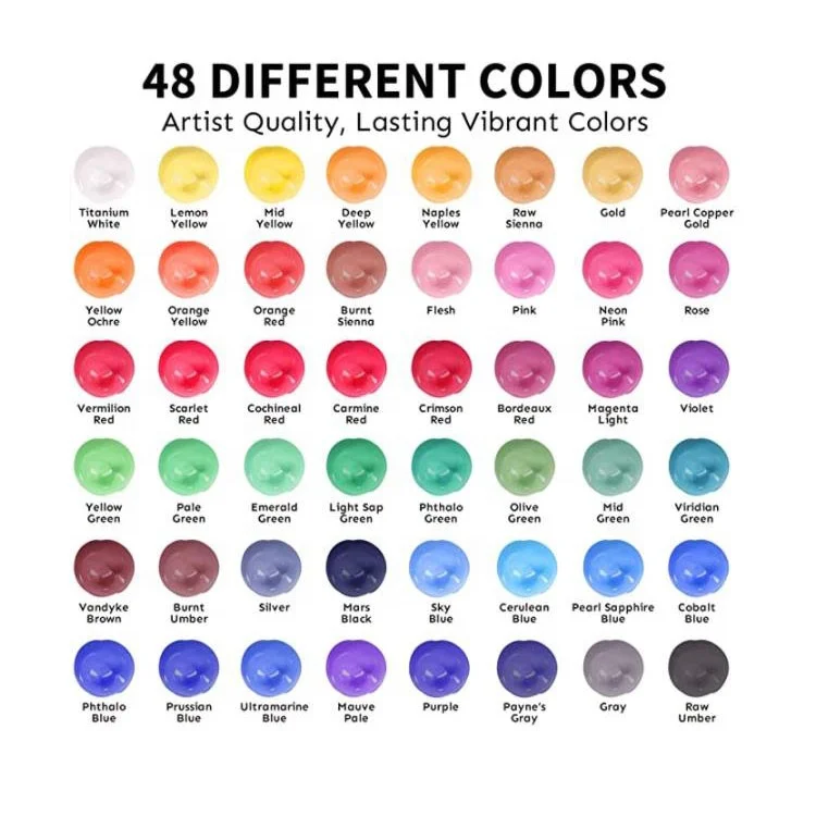 Acrylic Paint Set 48 Colors 2 oz/Bottle with 12 Art Brushes Art Supplies for Painting Canvas Wood Ceramic & Fabric Rich Pigment