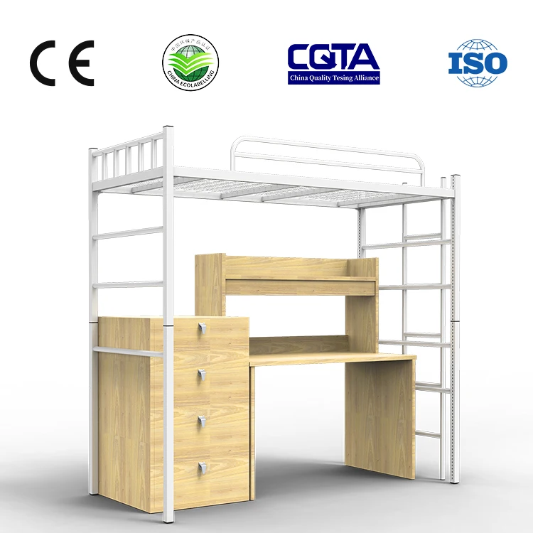Huihong ODM cheap children metal bunk bed camas litera student dormitory loft beds frame with cabinet for sale