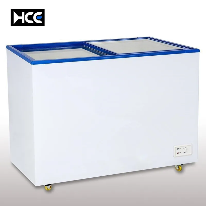 368L commercial supermarket deep chest freezers ice cream chest freezer glass door for sale