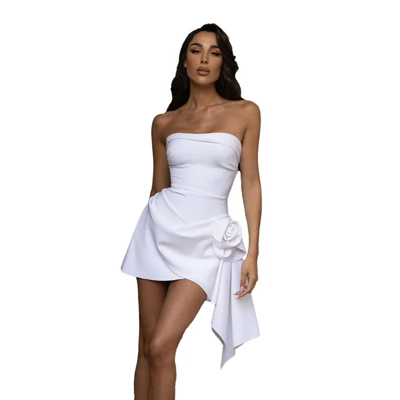 2024 Summer new fashion decorative solid color backless tube top dress evening dress women