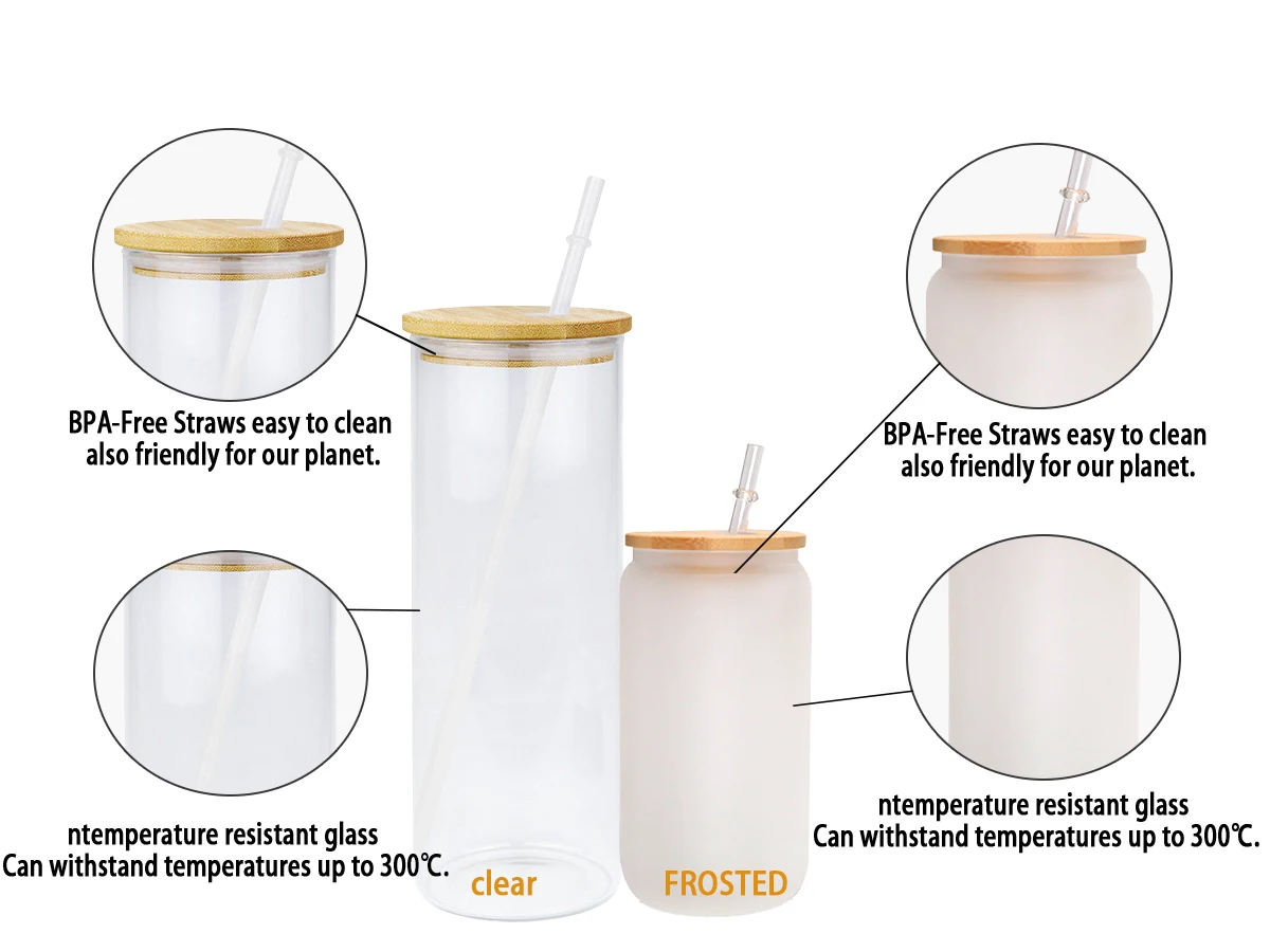 USA warehouse 25 oz clear shaped Beer Can Glasses Soda Cup Glass Cup with Bamboo Lid and Straw