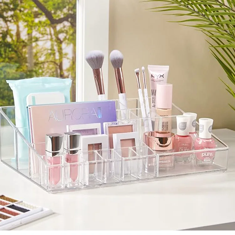 High quality multipurpose customized 3 divisoria acrylic makeup storage box and acrylic cosmetic case acrylic cosmetic material