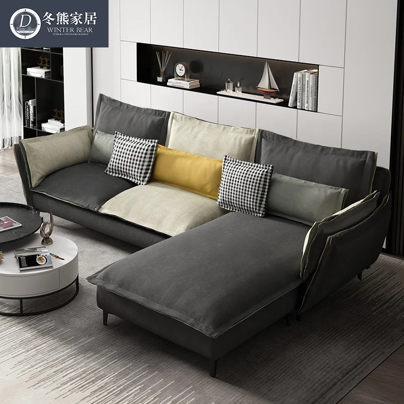 Hot Sale Modern corner Sofa Nordic Italy style soft cushion Sectional L shape Fabric Sofa with black steel legs
