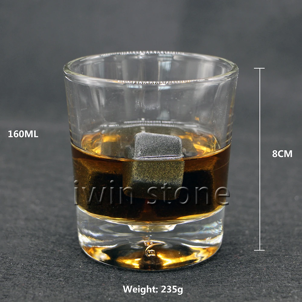 Wholesale Price Whiskey Stones Gift Set Chilling Whisky Rocks + 2 Crystal Shot Glasses, Premium Bar Accessories , Granite Square