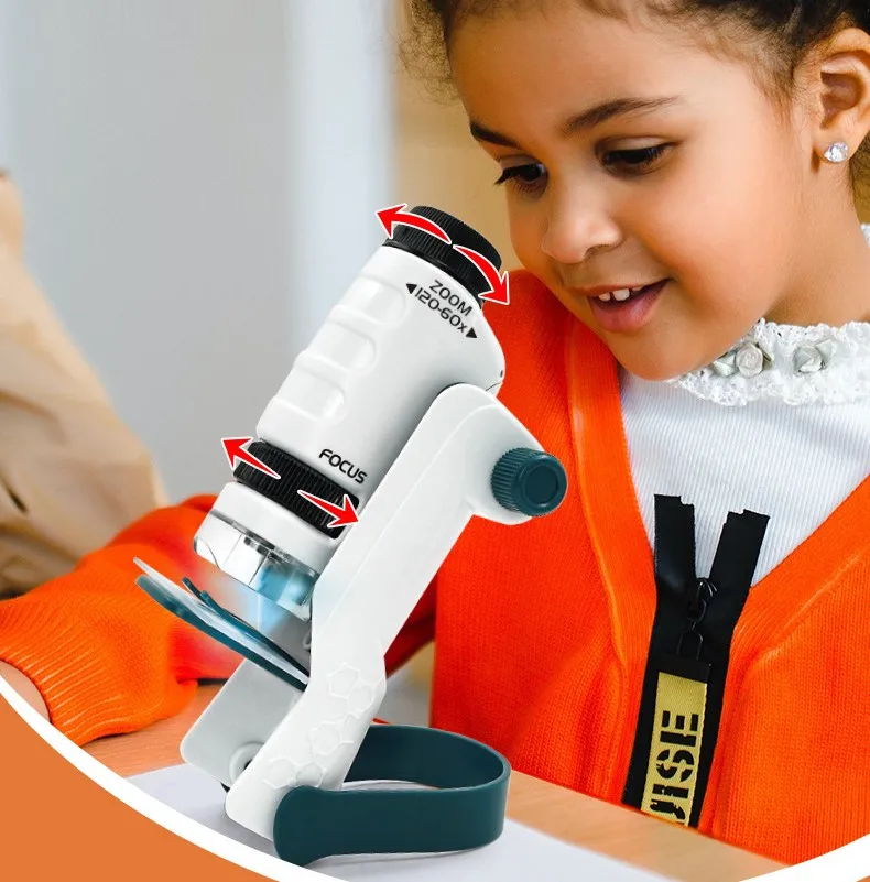 Microscope Science Kits Stem 3 in 1 Kids Early Education Toys Mini Pocket Handheld Microscope  60-12X Outdoor Discovery Learning