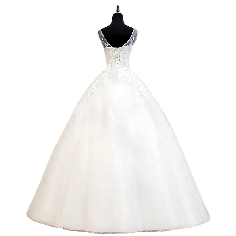 2023 New Simple Embroidery Wedding Dress Beautiful Round Collar Sleeveless Wedding Dress Fairy A-line Wedding Dress