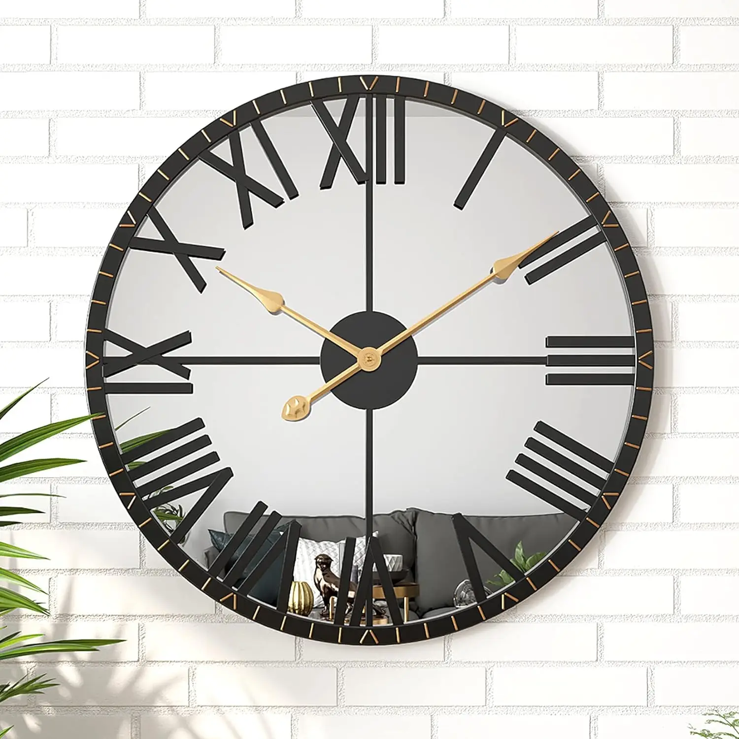 Large Vintage Retro Wall Decor Modern Antique Decorative Wall Mirror Metal Wall Clock Non Ticking Mirror