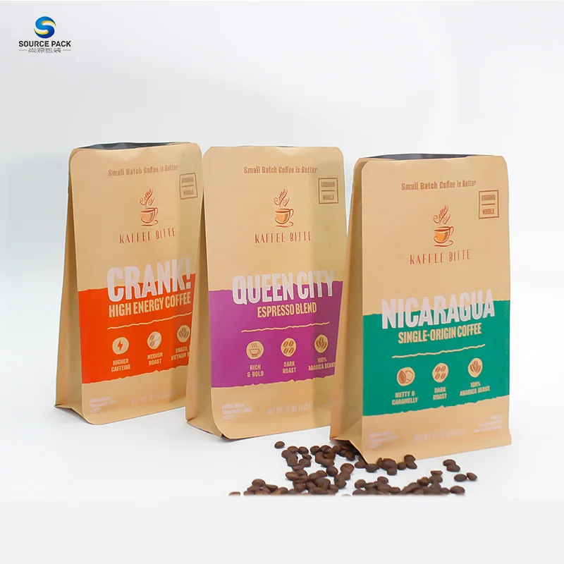 Custom Wholesale Flat Bottom Pouch Coffee Packaging Bags Coffee Bags With Valve and Zipper On the Top