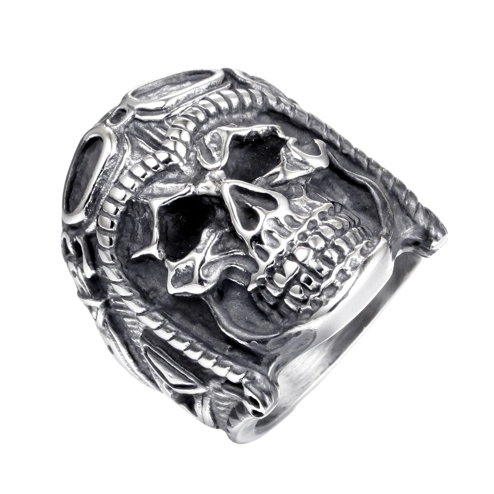Mens Vintage Biker Ring Stainless Steel Swim Glasses Fashion Skull Ring