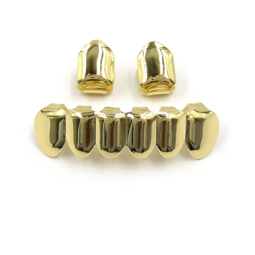 Wholesale 18K Gold Color Plated 2 Single Top Teeth Grillz Cap With CZ Stone Tooth Grills Classic Bottom Hip Hop Grill