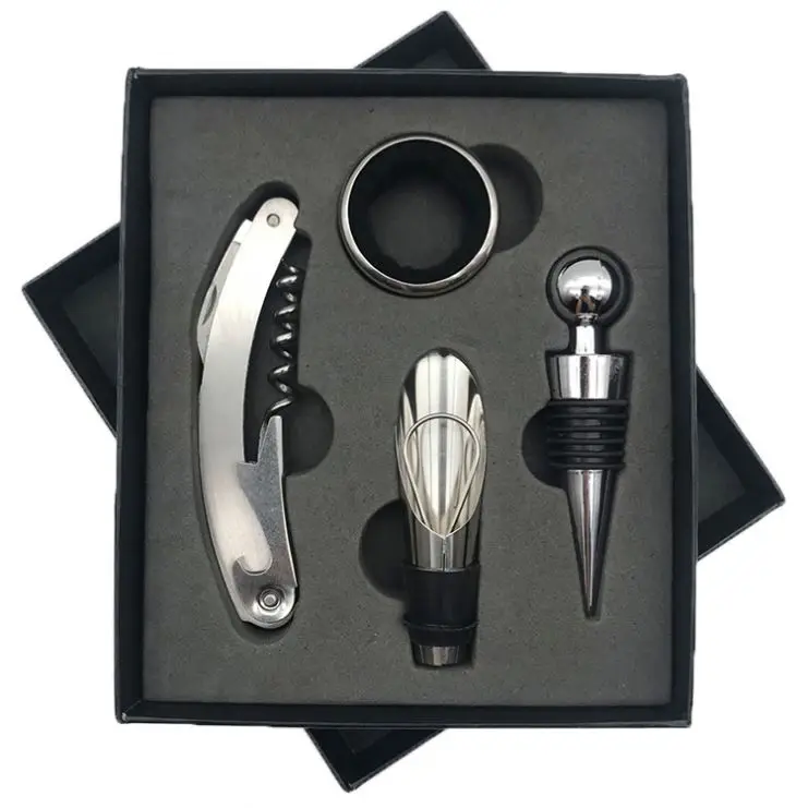 Top Seller 2023Factory Sale Bar Tools 4pcs Wine Bottle Opener Set Wine Opener Kit Vacuum Stopper Corkscrew Gift Box