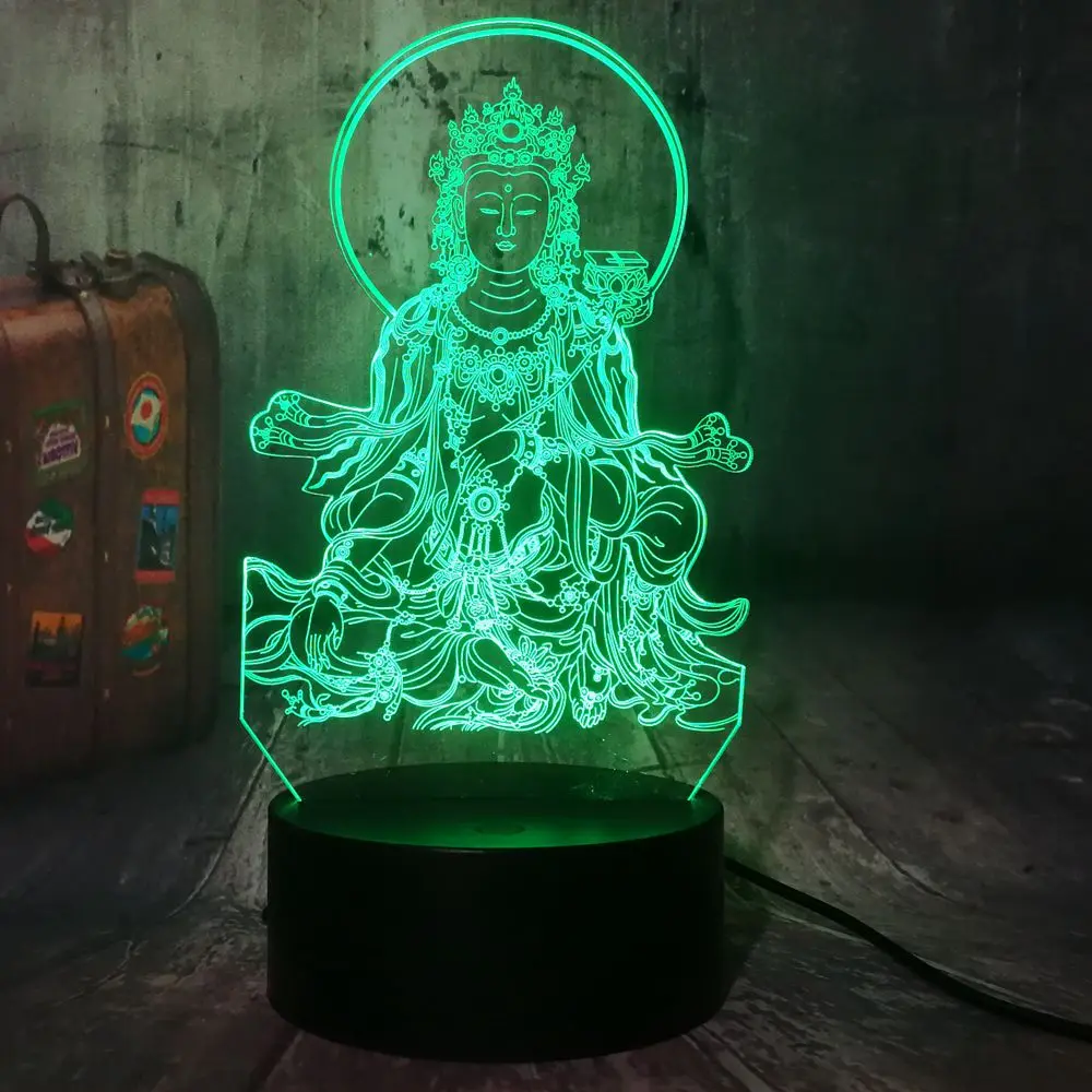 Avalokiteshvara Acrylic 3D LED Lamp Night Light WarmingLight USB Touch 7 Colors Change Illusion Lamp Home Decor Table Lamp Gifts