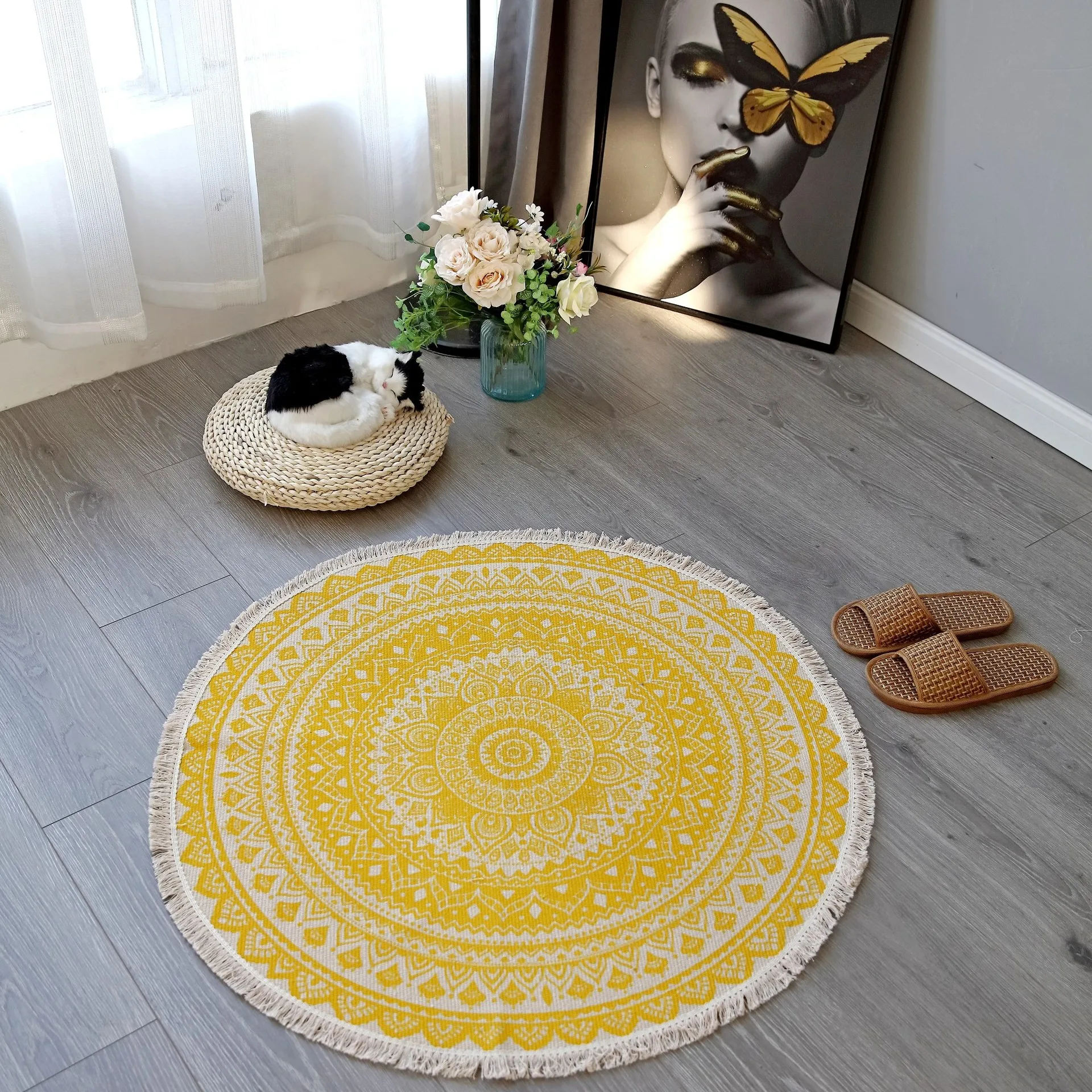 SIPEIEN Boho Mandala Tassels Woven Cotton Circle Mat for Home Living Room Bedroom Decor floor mat Carpet