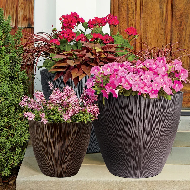 Rustic wood finish large plastic garden pots and containers for plants flower