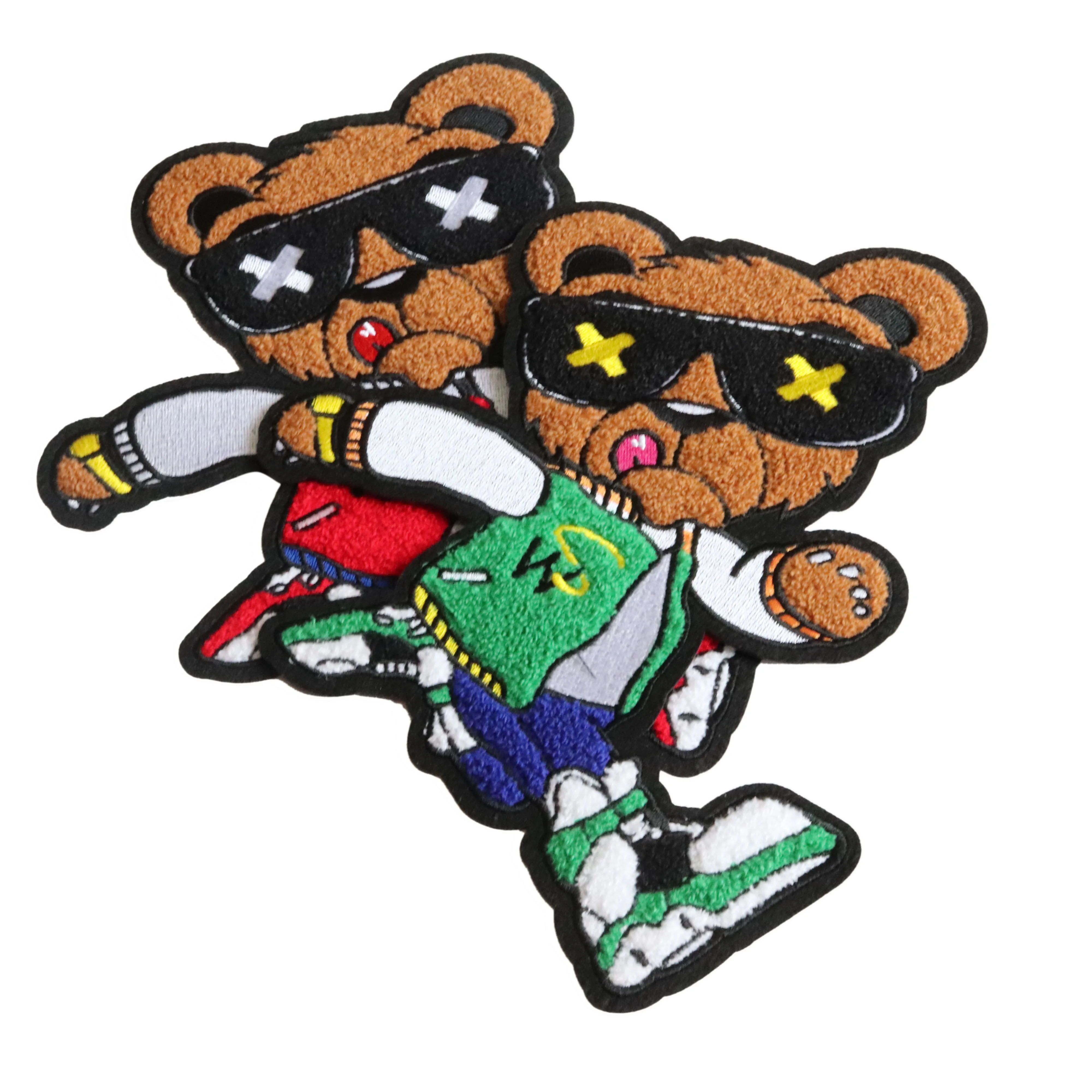 Wholesale Customized Good Quality fabric  embroidered bear iron on chenille patches bear chenille patches