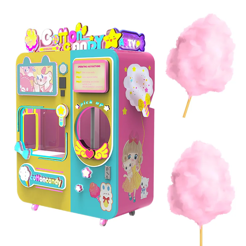 Full Automatic Cotton Candy Vending Machine Coin Operated Robot Electric with Cotton Candy Recipe Included
