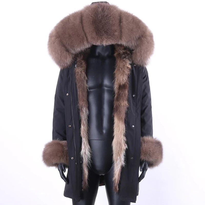 2021 Long Jacket Real Fox Fur Coat Men Parkas Raccoon Fur Collar Fox Fur Lined High Street Men Jacket Winter Man Cloth
