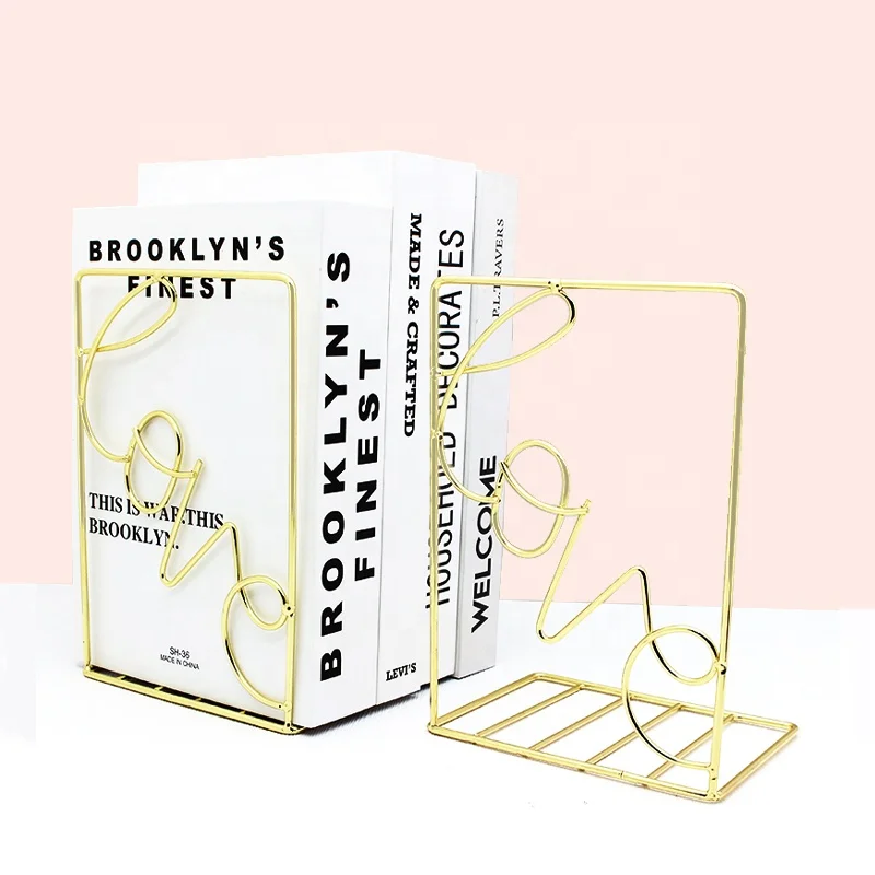Metal Book Stand Home Decor Office Storage Fancy LOVE Shape Bookends  Iron Wire Table Book Holder Stand
