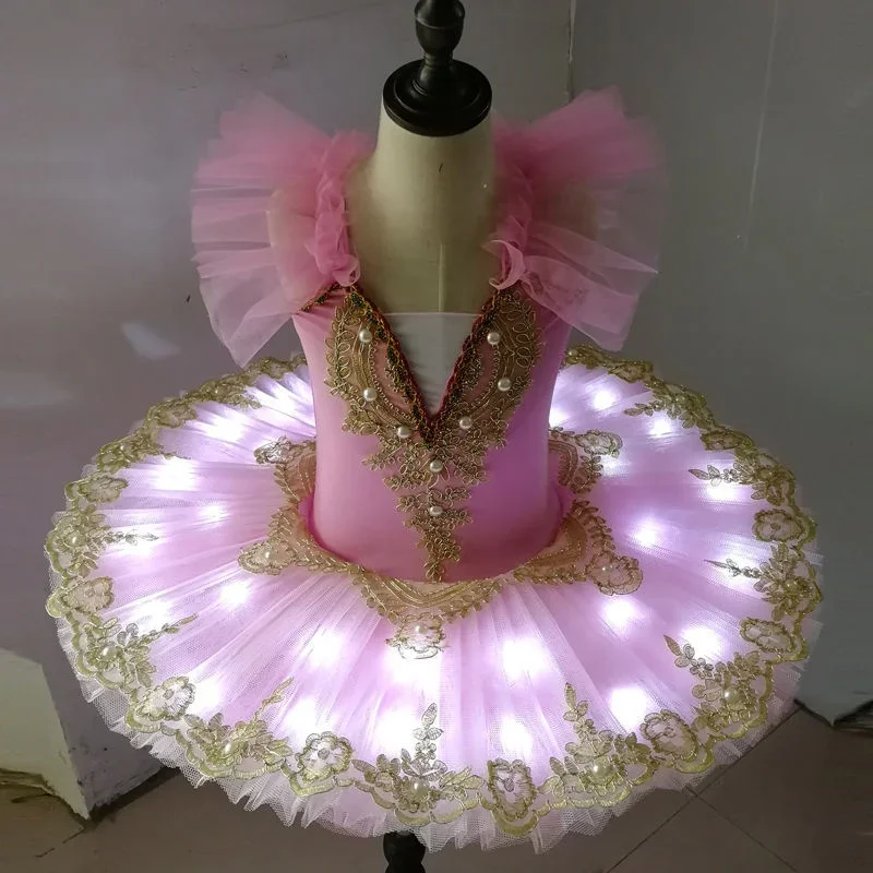 New Style Stage Performance White Flower LED Swan Lake Girl Leotard Professional Ballet Tutu Dress