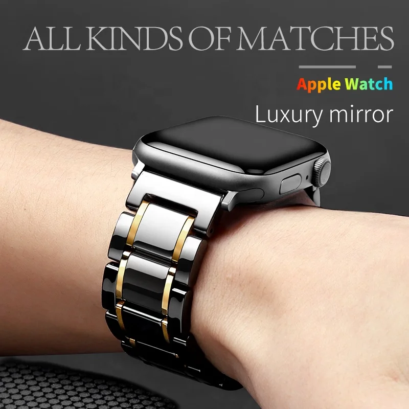  Ремешок керамический для Apple Watch 4 44 мм 40 браслет iWatch 3 2 1 38 42 из нержавеющей
