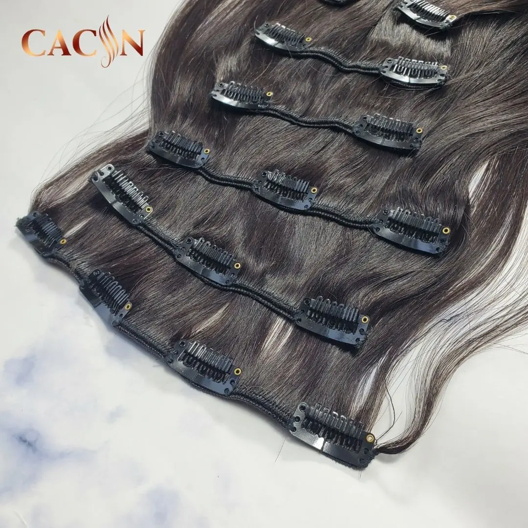 CACIN Raw unprocessed invisible clip in hair extensions 100human hair, wholesale 100% virgin remy natural hair seamless clip ins