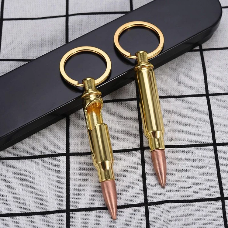 Wholesale cheap price key chain custom laser engraving logo metal gold bullet bottle opener keychain for beer