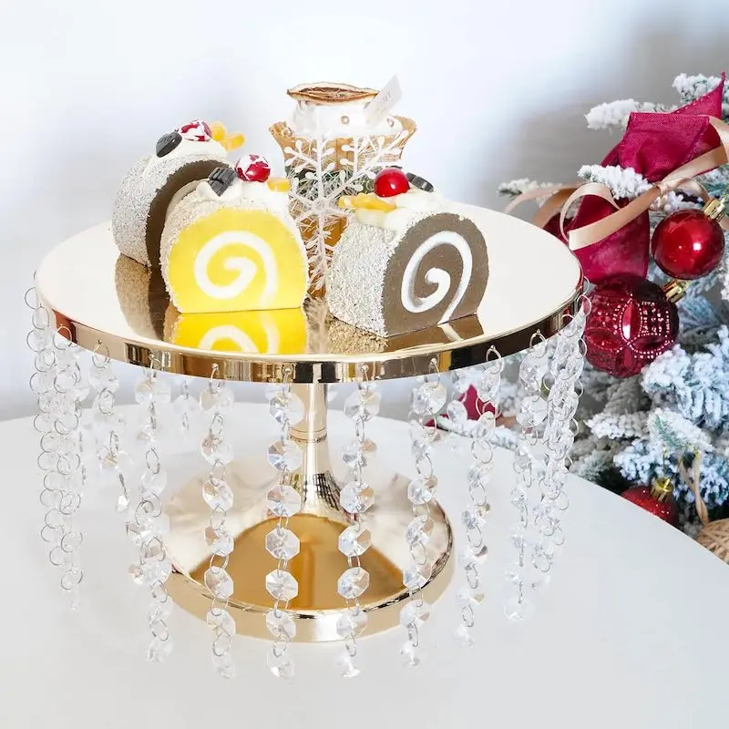 Crystal Pendants Silver Gold Round Cake Stands Metal Cake Stand For Dessert Table Wedding Party Event Eco-friendly