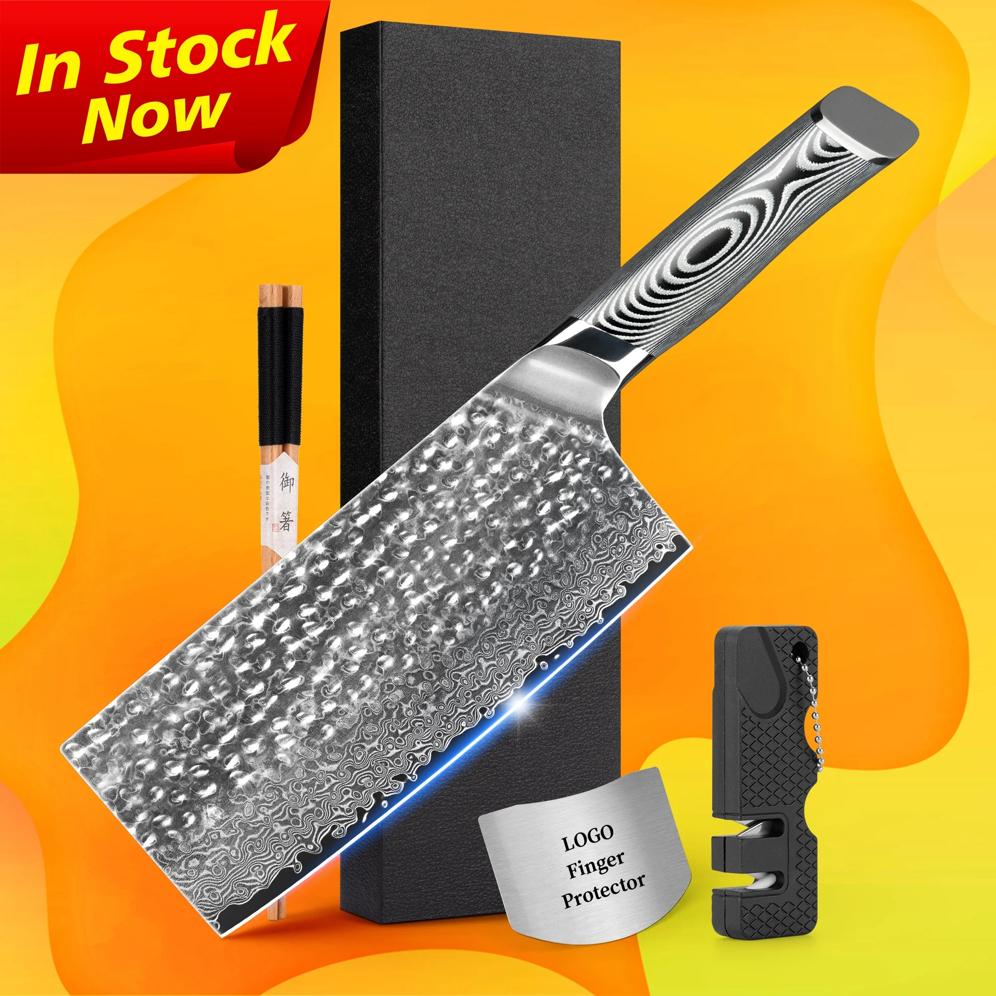 Grey G10 Handle 67 Layer Vg10 Damascus Steel Chef Knives Chinese Cleaver Kitchen Chopper Knife with Hammered Pattern Blade