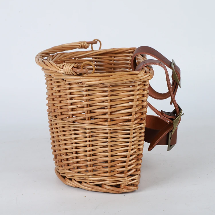 Handmade Vintage Rattan Bike Basket  Natural Wicker Bicycle Basket with PU Belt