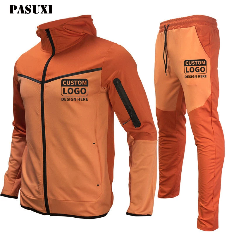 PASUXI High Quality Men Fashion Sport Custom Logo Sweatsuit Sportswear Training Wear Zip Up Hood Jacket And Jogger Tracksuit