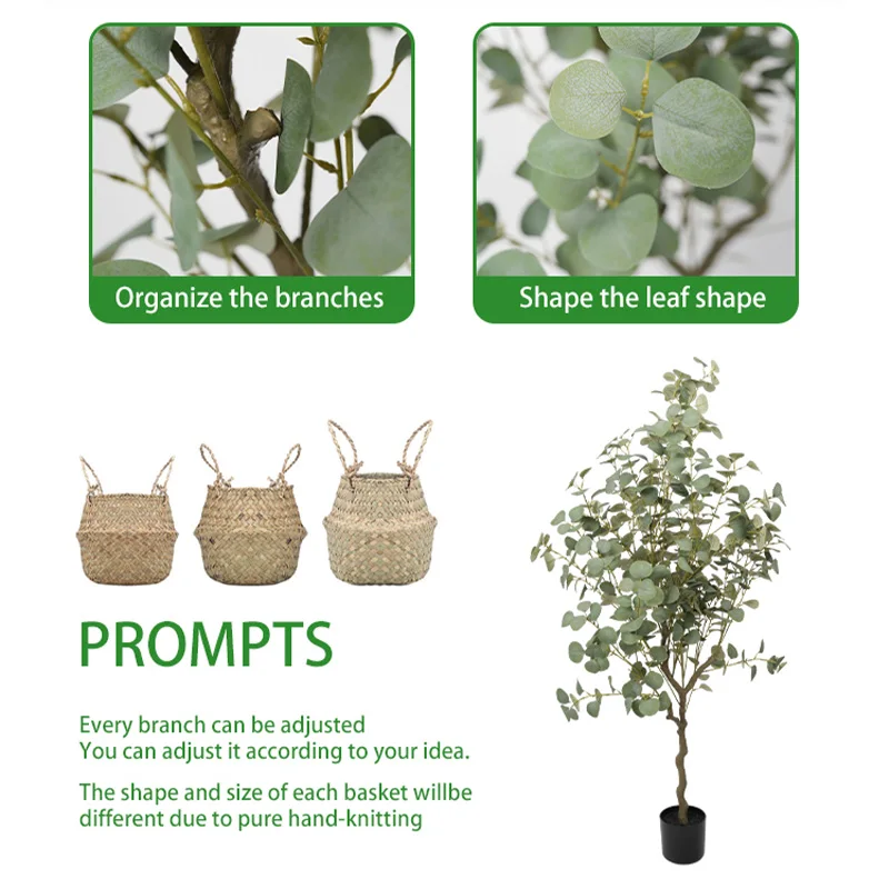 New Design Eucalyptus Tree Artificial Greenery Plants Ornaments Silver Dollar Leaves for living room decoration