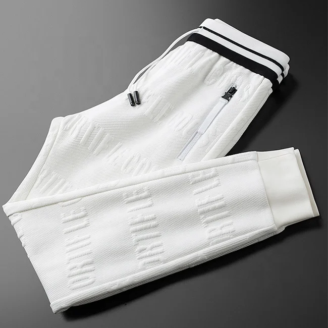 2022 high waisted french terry heavy weight sweat pants embossed white pants for men
