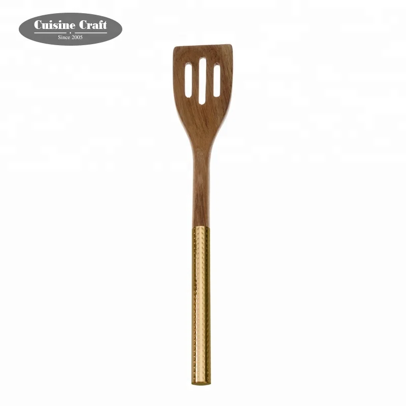 Housewares kitchen acacia wood kitchen utensil set with new hammered handle