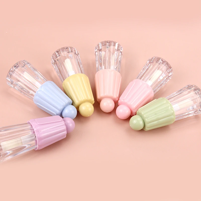 Novelty cute custom lip gloss tube with big brush 5ml lovely pudding shaped empty lip gloss tubes container