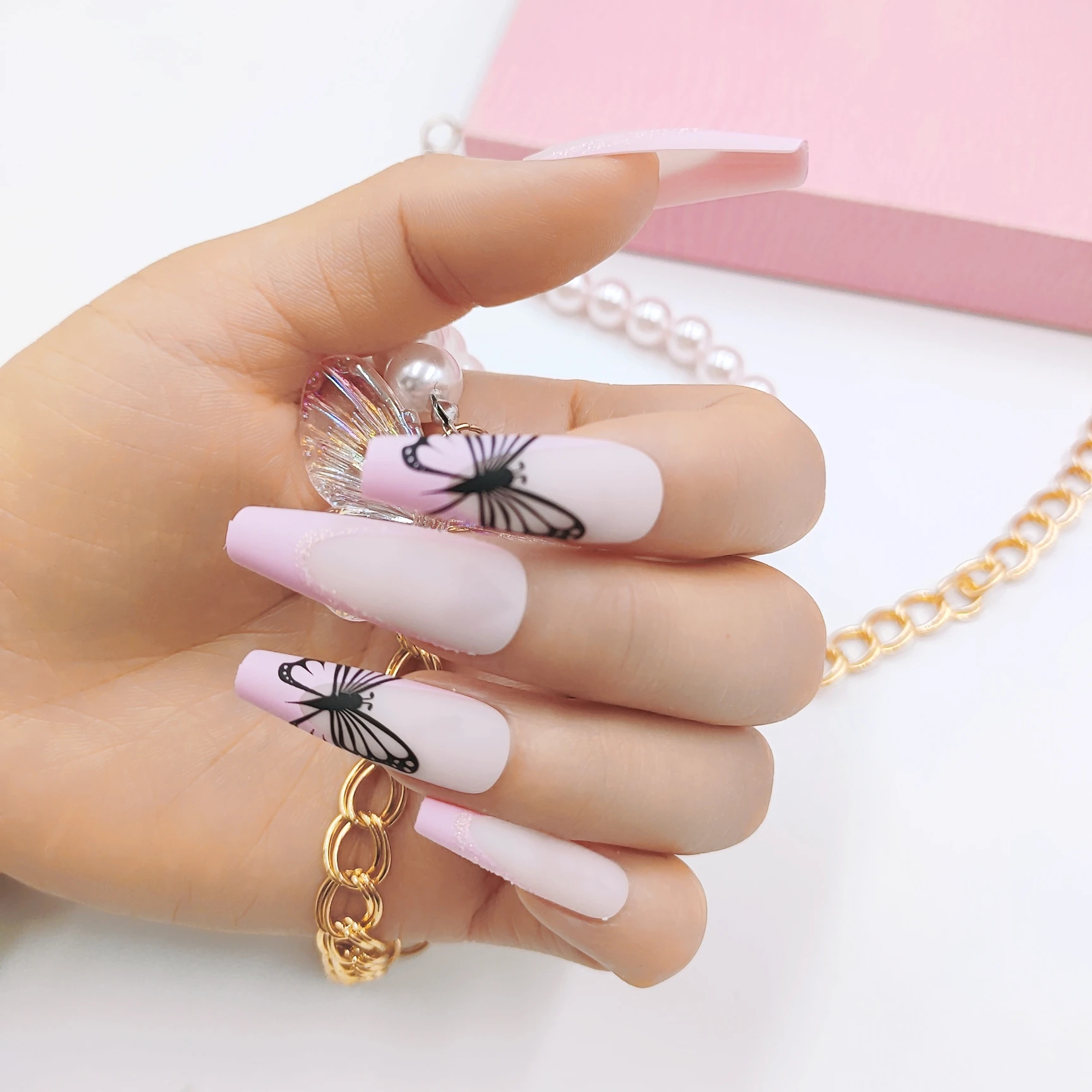 Artificial Nails Private Label Long Ballerina Coffin 30Pcs Fake Press on Nails for Women with Custom Packaging