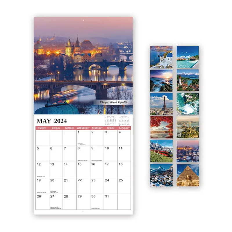 Custom Hanging Paper Calendars Printing Monthly Wall Calendar for 2025 New Year