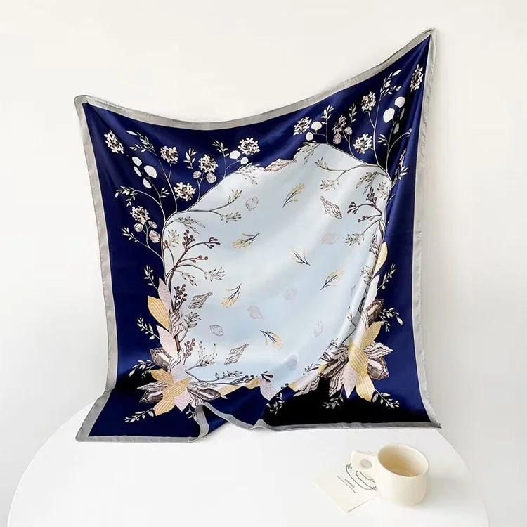 OEM Scarf Luxury Design Shawls  Multicoloured Square Women Silk Scarves Digital Printed Polyester Custom Scarf