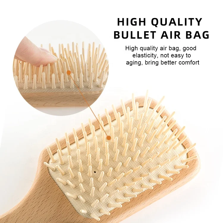 Personalized Private Label Detangling Cushion Paddle Round Comb All Purpose Hairbrush Kit Natural Wooden Hair Massage Brush Set