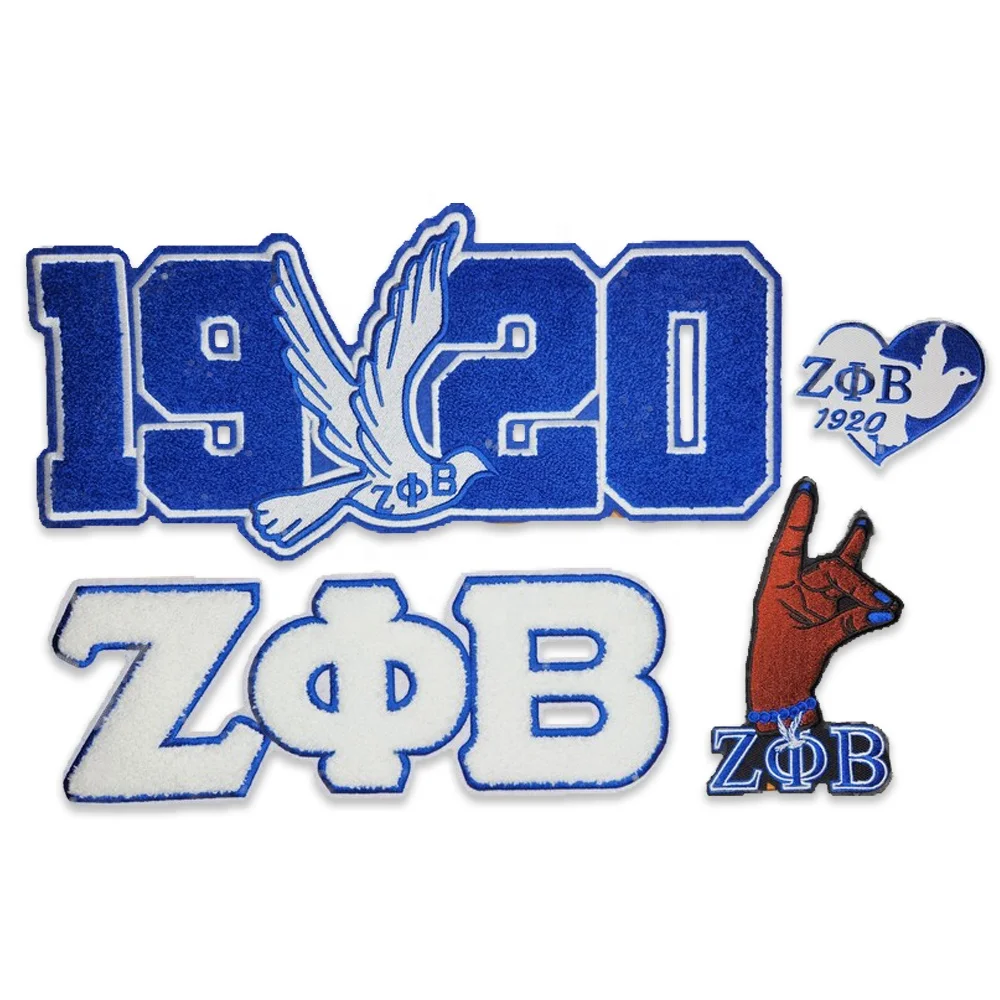 Wholesale Embroidery Custom Zeta Phi Beta Chenille Patches Iron On Fraternity Greek Letter Patch Badge For Clothing